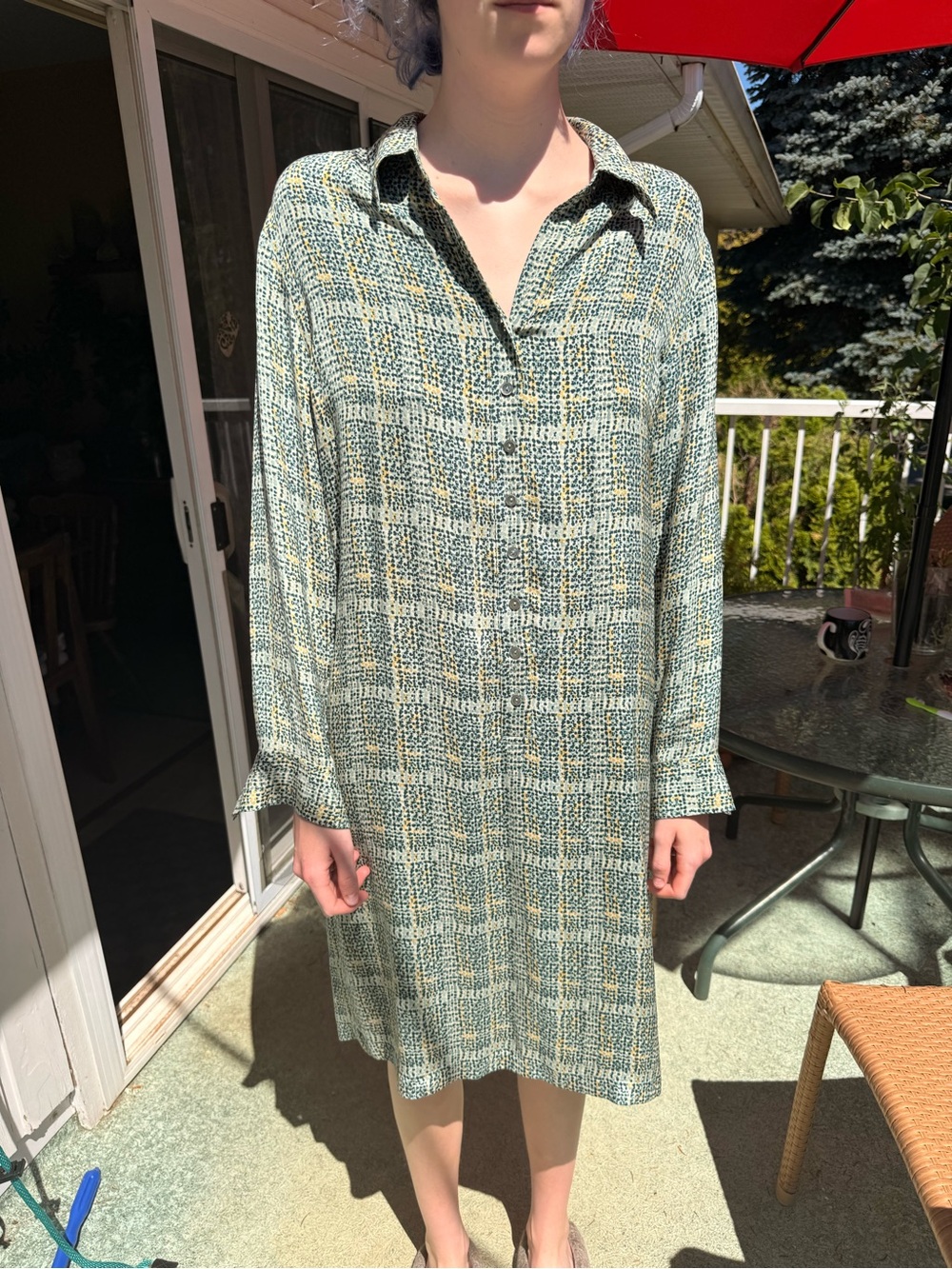 Jones New York Green Plaid Midi Shirt Dress Sz 14
